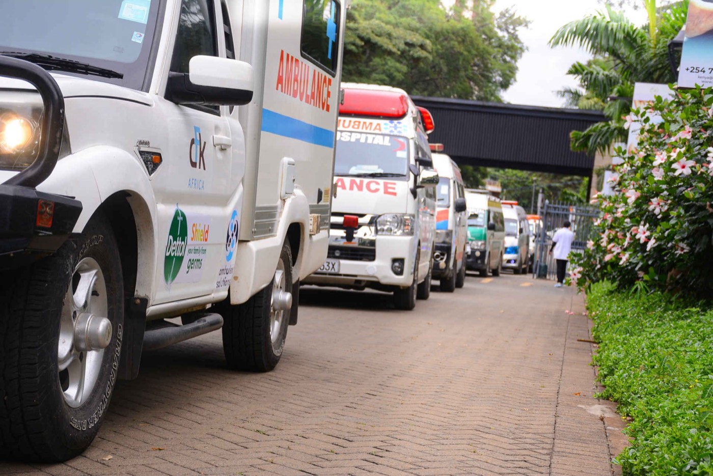 Ambulances lined up outside a Nairobi hospital